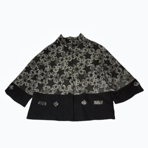 Jin Qiu Mock Neck Star Pattern Kimono Cut Jacket - Picture 2 of 5